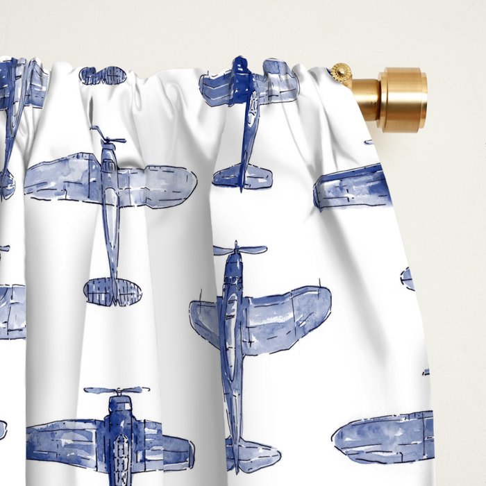 Blue Watercolor Airplanes Window Curtain Gallery Image 2