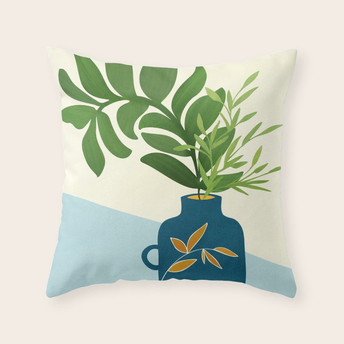 Vintage Window Garden / Botanical Illustration Throw Pillow Gallery Image 1