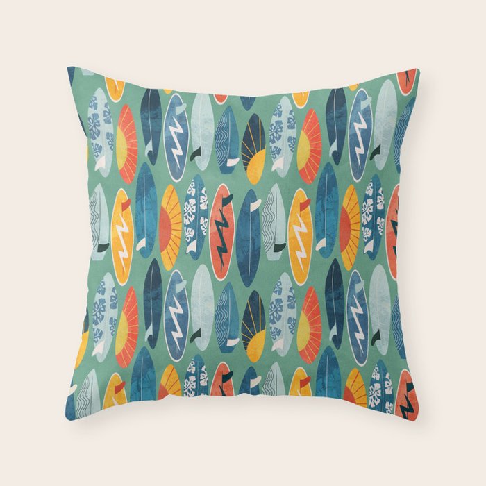Surfboard green  Throw Pillow Gallery Image 6