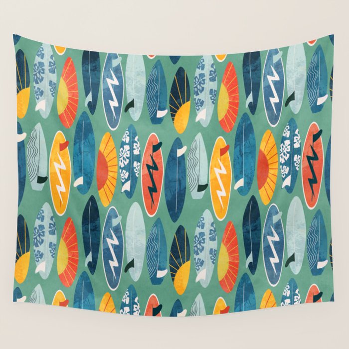 Surfboard green  Wall Tapestry Gallery Image 4