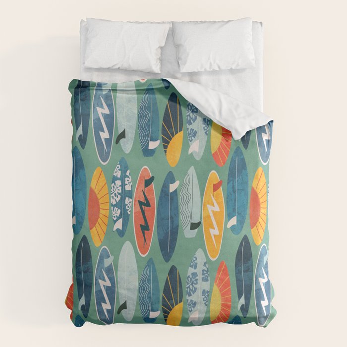 Surfboard green  Duvet Cover Gallery Image 1