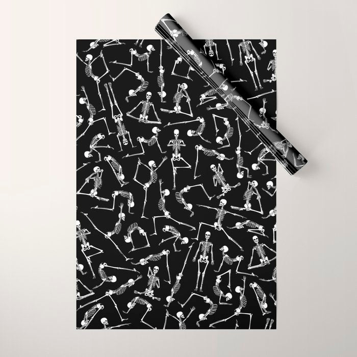 Yoga Skeleton Meditating Yogi Zen Poses Halloween Pattern Wrapping Paper Gallery Image 1