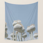 Nostalgic midtones poppy bulbs in a blue sky - retro style nature photography Wall Tapestry Gallery Image 4