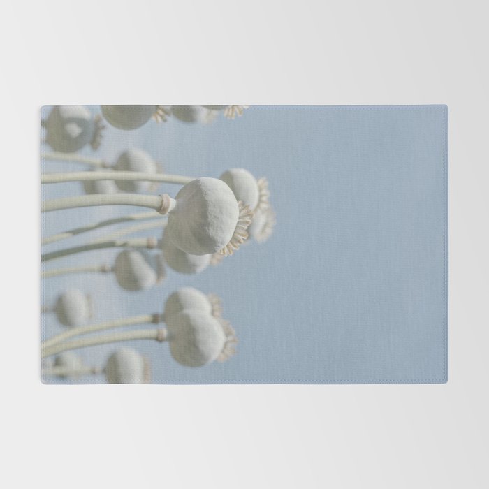Nostalgic midtones poppy bulbs in a blue sky - retro style nature photography Rug Gallery Image 2