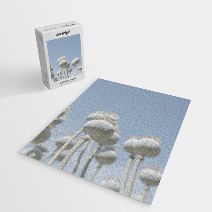 Nostalgic midtones poppy bulbs in a blue sky - retro style nature photography Jigsaw Puzzle Gallery Image 2