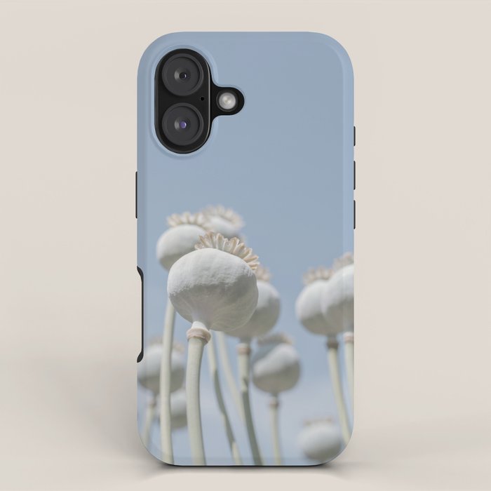 Nostalgic midtones poppy bulbs in a blue sky - retro style nature photography iPhone Case Gallery Image 1