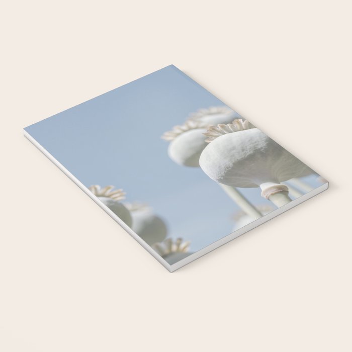 Nostalgic midtones poppy bulbs in a blue sky - retro style nature photography Notebook Gallery Image 3