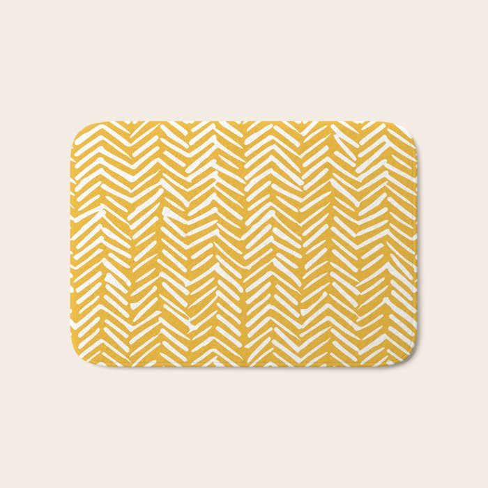 Boho Abstract Herringbone Pattern, Summer Yellow Bath Mat Gallery Image 1