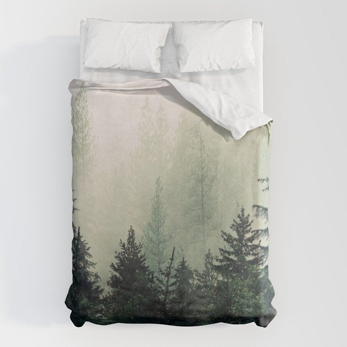 Foggy Pine Trees Duvet Cover