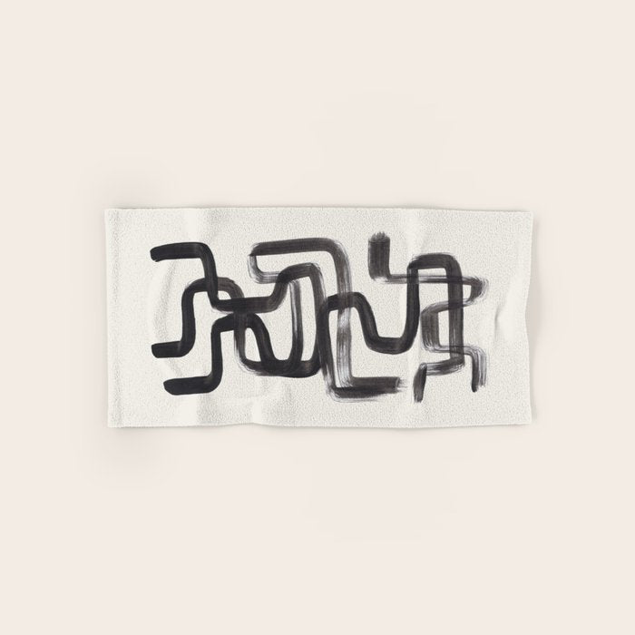 Mid Century Modern Minimalist Abstract Art Brush Strokes Black & White Ink Art Pipe Maze Towels Gallery Image 1