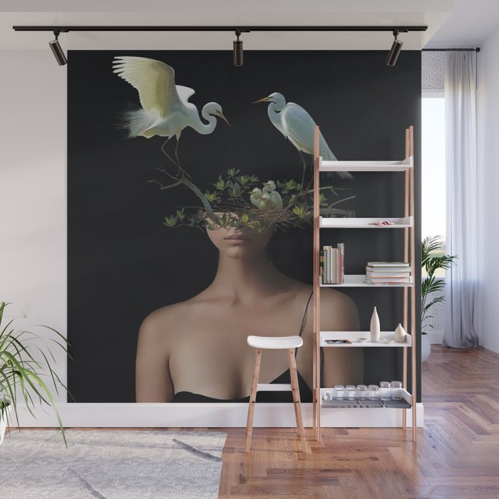 Lady with Birds 3 Wall Mural Gallery Image 1