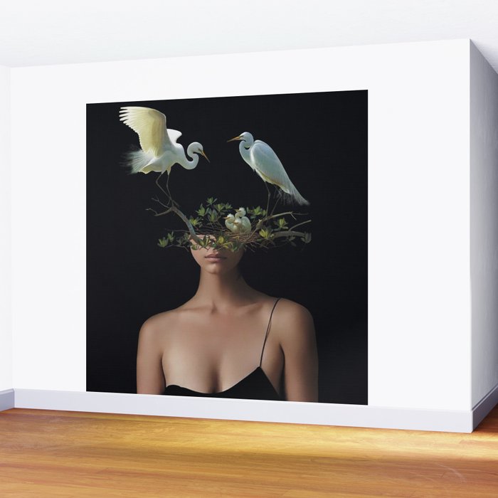 Lady with Birds 3 Wall Mural Gallery Image 2