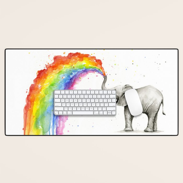 Baby Elephant Spraying Rainbow Desk Mat Gallery Image 1