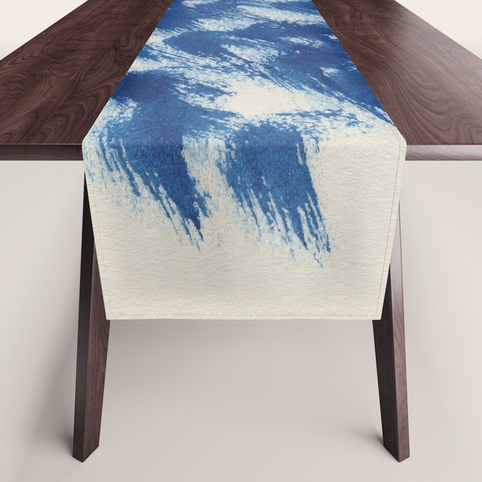 Ink Wave Blue Ocean Abstract Table Runner Gallery Image 1