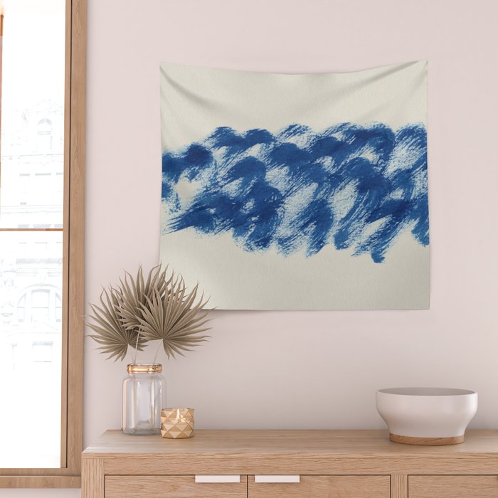 Ink Wave Blue Ocean Abstract Wall Tapestry Gallery Image 2