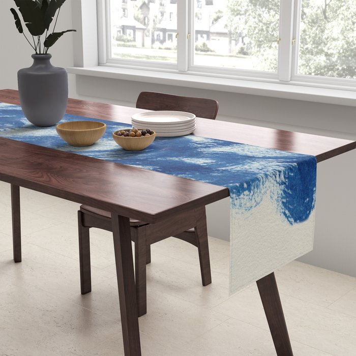 Ink Wave Blue Ocean Abstract Table Runner Gallery Image 2