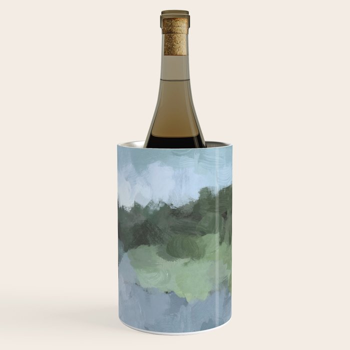 Trail at Dusk - Seafoam Skies Forest Green Navy Indigo River Abstract Nature Painting Art Print Wine Chiller Gallery Image 3
