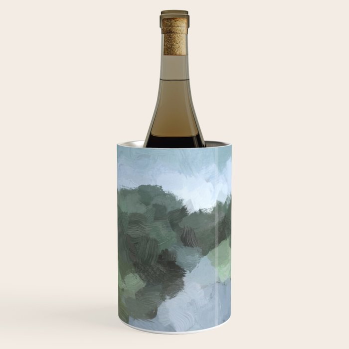 Trail at Dusk - Seafoam Skies Forest Green Navy Indigo River Abstract Nature Painting Art Print Wine Chiller Gallery Image 1
