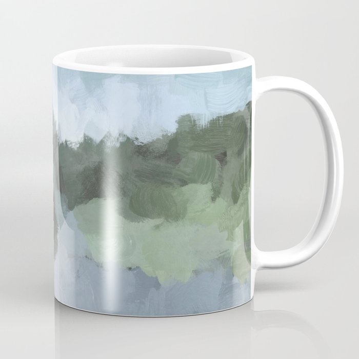 Trail at Dusk - Seafoam Skies Forest Green Navy Indigo River Abstract Nature Painting Art Print Coffee Mug Gallery Image 1