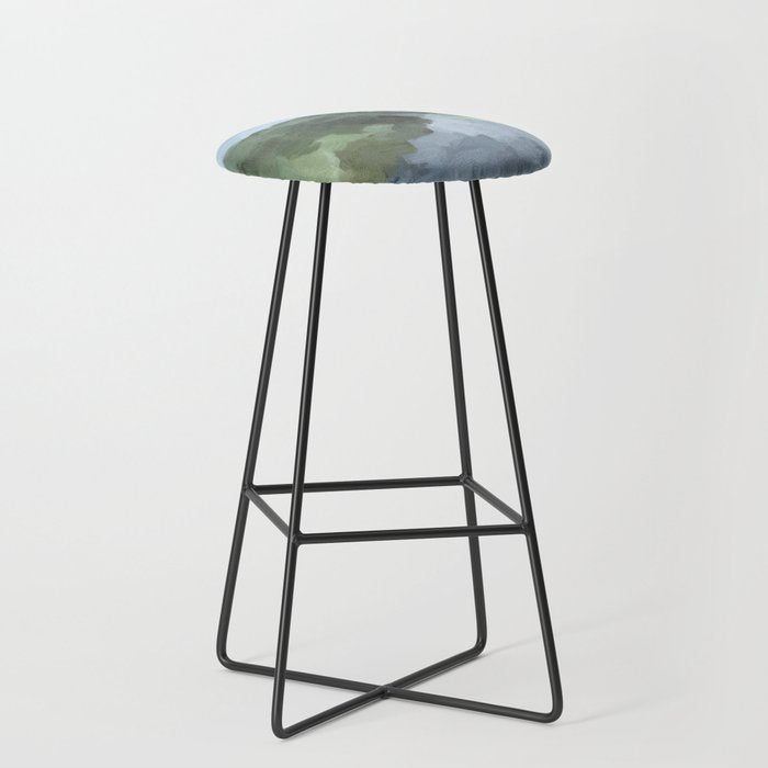 Trail at Dusk - Seafoam Skies Forest Green Navy Indigo River Abstract Nature Painting Art Print Stool Gallery Image 1
