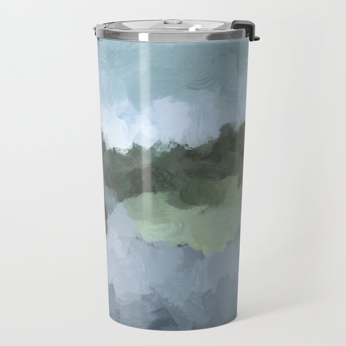 Trail at Dusk - Seafoam Skies Forest Green Navy Indigo River Abstract Nature Painting Art Print Travel Mug Gallery Image 2