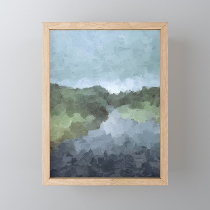 Trail at Dusk - Seafoam Skies Forest Green Navy Indigo River Abstract Nature Painting Art Print Mini Art Print Gallery Image 1