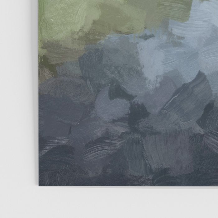 Trail at Dusk - Seafoam Skies Forest Green Navy Indigo River Abstract Nature Painting Art Print Poster Gallery Image 3