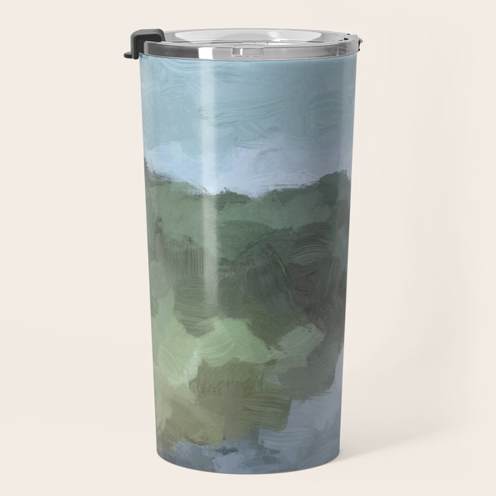Trail at Dusk - Seafoam Skies Forest Green Navy Indigo River Abstract Nature Painting Art Print Travel Mug Gallery Image 3