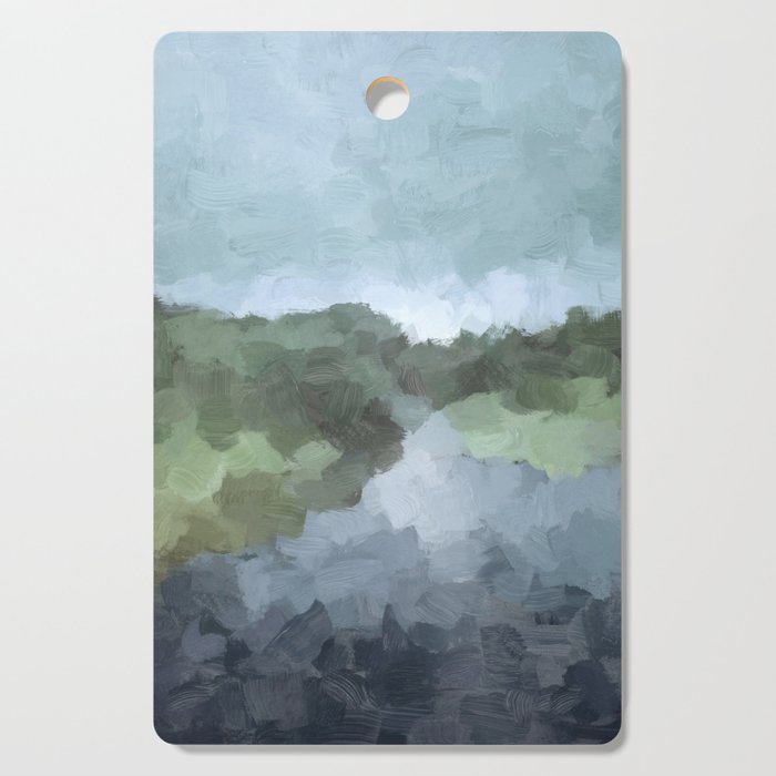 Trail at Dusk - Seafoam Skies Forest Green Navy Indigo River Abstract Nature Painting Art Print Cutting Board Gallery Image 1
