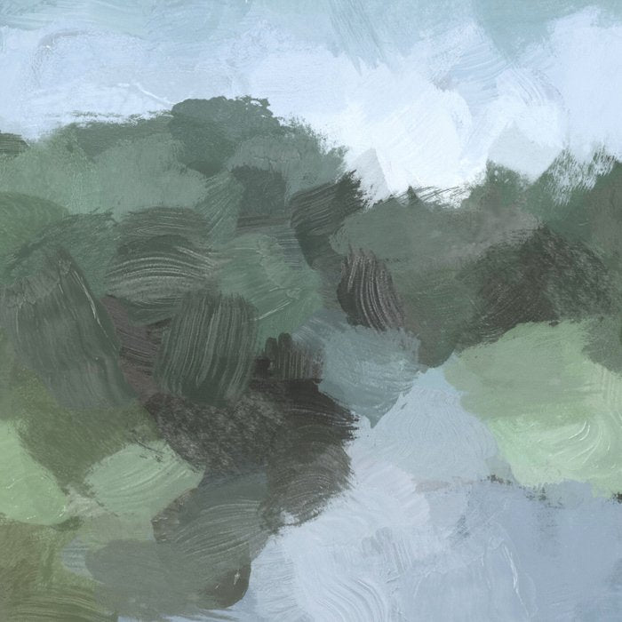 Trail at Dusk - Seafoam Skies Forest Green Navy Indigo River Abstract Nature Painting Art Print Coffee Mug Gallery Image 2