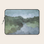 Trail at Dusk - Seafoam Skies Forest Green Navy Indigo River Abstract Nature Painting Art Print Laptop Sleeve Gallery Image 1