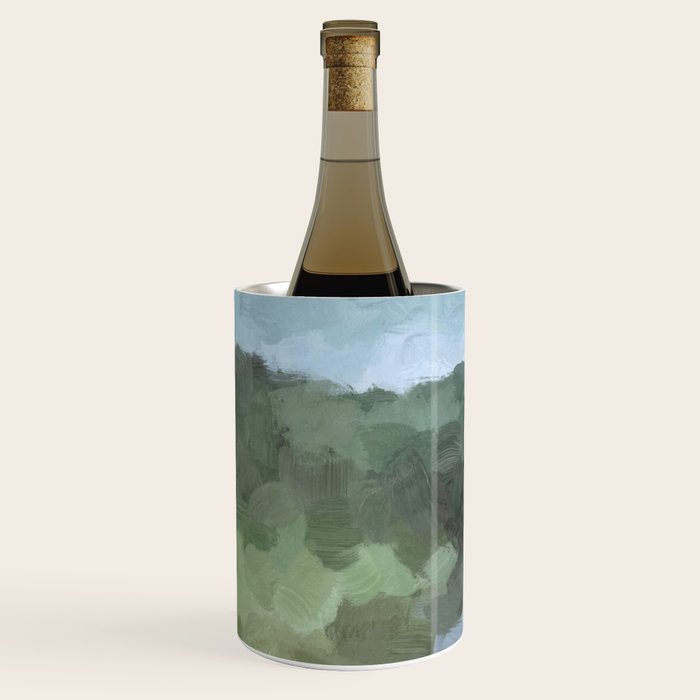 Trail at Dusk - Seafoam Skies Forest Green Navy Indigo River Abstract Nature Painting Art Print Wine Chiller Gallery Image 2
