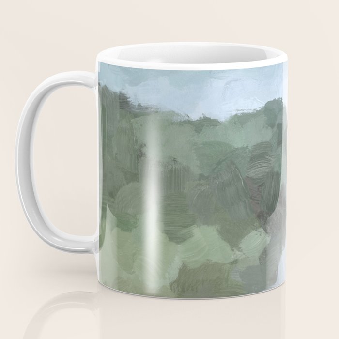 Trail at Dusk - Seafoam Skies Forest Green Navy Indigo River Abstract Nature Painting Art Print Coffee Mug Gallery Image 3