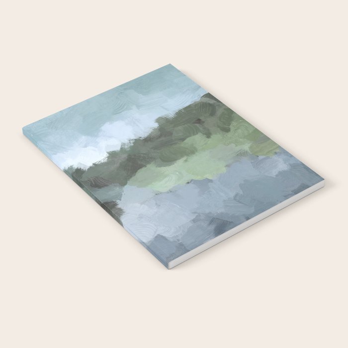 Trail at Dusk - Seafoam Skies Forest Green Navy Indigo River Abstract Nature Painting Art Print Notebook Gallery Image 2