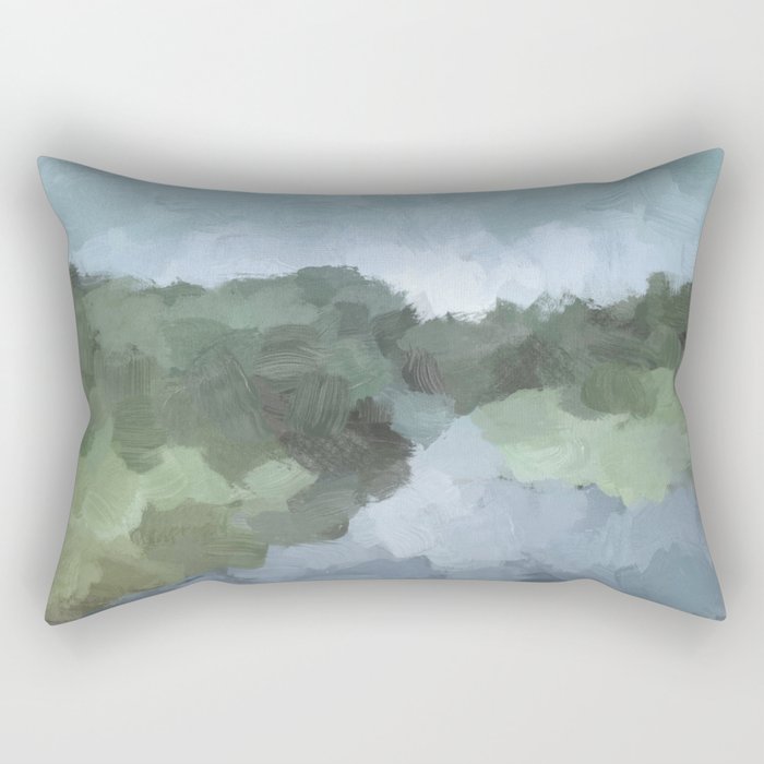 Trail at Dusk - Seafoam Skies Forest Green Navy Indigo River Abstract Nature Painting Art Print Rectangular Pillow Gallery Image 2