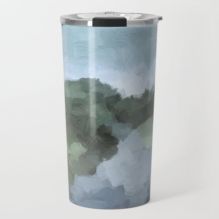 Trail at Dusk - Seafoam Skies Forest Green Navy Indigo River Abstract Nature Painting Art Print Travel Mug Gallery Image 1