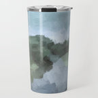 Trail at Dusk - Seafoam Skies Forest Green Navy Indigo River Abstract Nature Painting Art Print Travel Mug Gallery Image 1