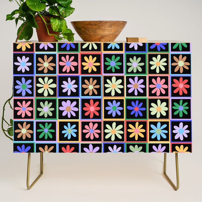 Checkered Flowers in Black  Credenza Gallery Image 1
