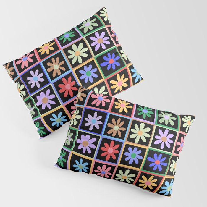 Checkered Flowers in Black  Pillow Sham Gallery Image 3