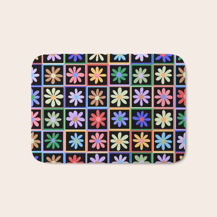 Checkered Flowers in Black  Bath Mat Gallery Image 1