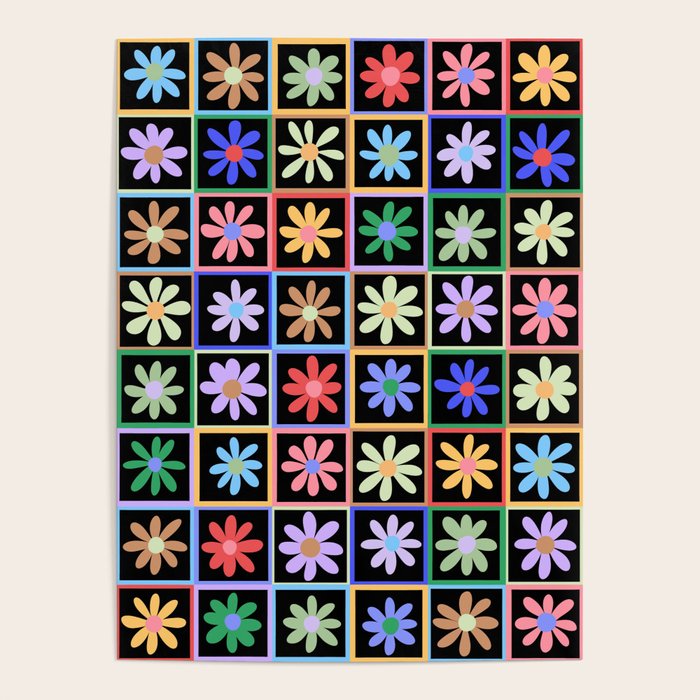 Checkered Flowers in Black  Poster Gallery Image 4