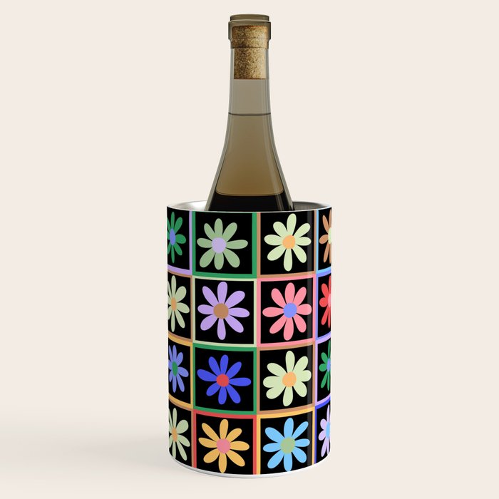 Checkered Flowers in Black  Wine Chiller Gallery Image 3