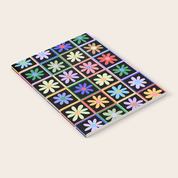 Checkered Flowers in Black  Notebook Gallery Image 2