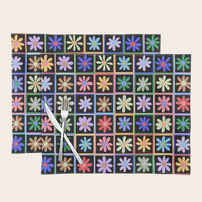 Checkered Flowers in Black  Placemat Gallery Image 1