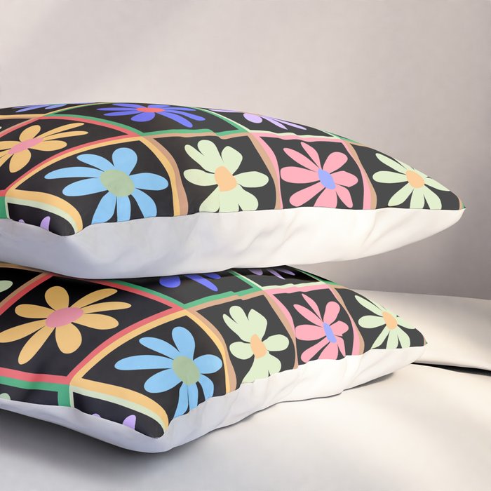 Checkered Flowers in Black  Pillow Sham Gallery Image 3