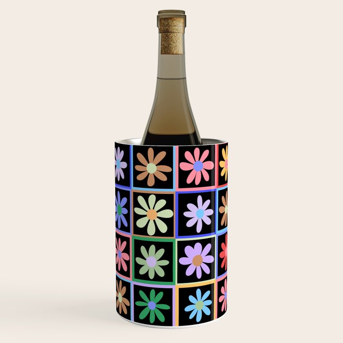 Checkered Flowers in Black  Wine Chiller Gallery Image 2