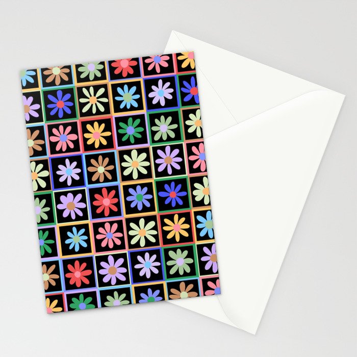 Checkered Flowers in Black  Stationery Card Gallery Image 2