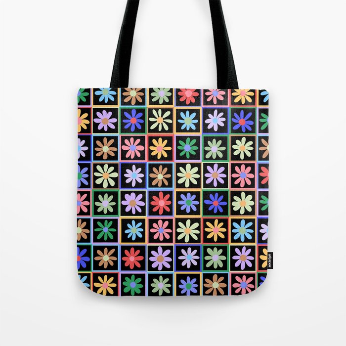 Checkered Flowers in Black  Tote Bag Gallery Image 1