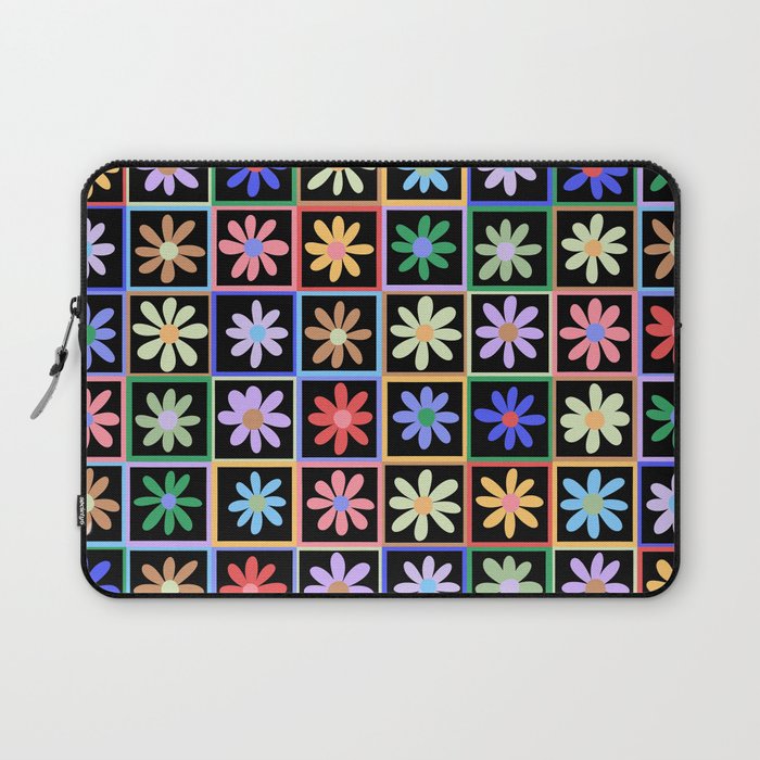 Checkered Flowers in Black  Laptop Sleeve Gallery Image 1