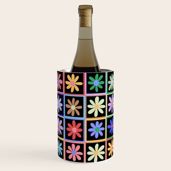 Checkered Flowers in Black  Wine Chiller Gallery Image 1